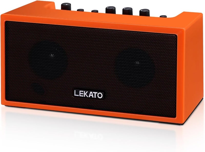 LEKATO Mini Guitar Amplifier with Clean Overdrive Effects 5W Rchargeable Electric Guitar Amp Small Bass Amplifier Bluetooth Bass Amplifier for Daily Practice,Orange - Image 1